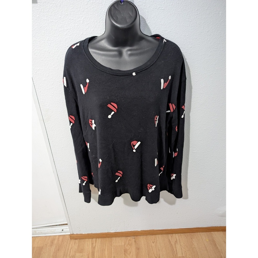 Jane + Delancey Naughty/Nice Santa Hat Print Top Women's Pullover Sweatshirt M